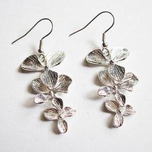 Orchid Flower Earrings Silver, Wedding Jewelry,..