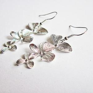 Orchid Flower Earrings Silver, Wedding Jewelry,..