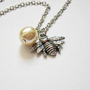 Honeybee Necklace, Silver Bee Necklace, Bee..
