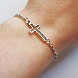Tiny Cross Bracelet, Sideways Cross Bracelet,..