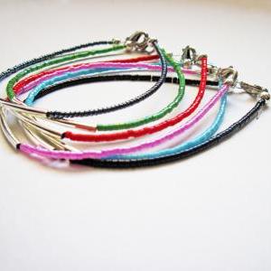 Red Silver Bar Bracelet - Minimalist Jewelry -..