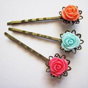 Flower Bobby Pins Set Hair Pins, Rose Hair Pin..