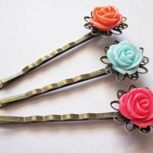 Flower Bobby Pins Set Hair Pins, Rose Hair Pin..