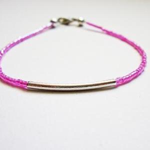 Bar Bracelet - Neon And Silver Friendship Bracelet..