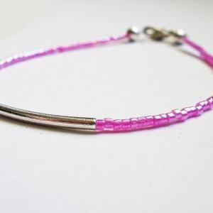 Bar Bracelet - Neon And Silver Friendship Bracelet..