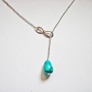Turquoise Necklace, Lariat Necklace, Infinity..