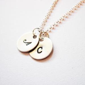Two Initials Necklace, Two Discs Silver Necklace,..