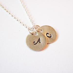Two Initials Necklace, Two Discs Silver Necklace,..