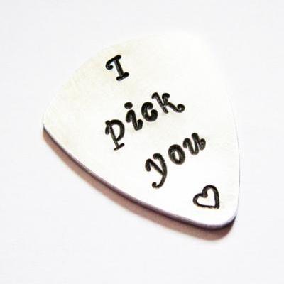 Personalized guitar pick, I pick you, handstamped plectrum, engraved gift, mens fashion, guitar player