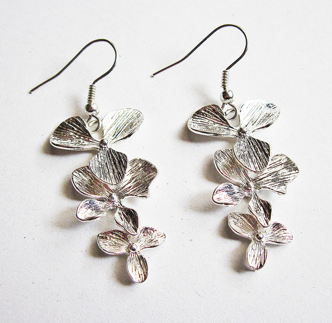 Orchid Flower Earrings Silver, Wedding Jewelry, Bridesmaid Gifts, Birthday, Anniversary, Orchid Earrings