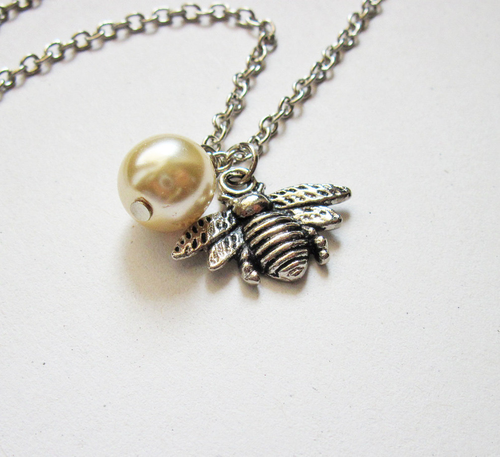 Honeybee Necklace, Silver Bee Necklace, Bee Pendant Necklace, Bee Charm Necklace, Honey Bee Jewelry, Insect Necklace, Animal Necklace, Tiny