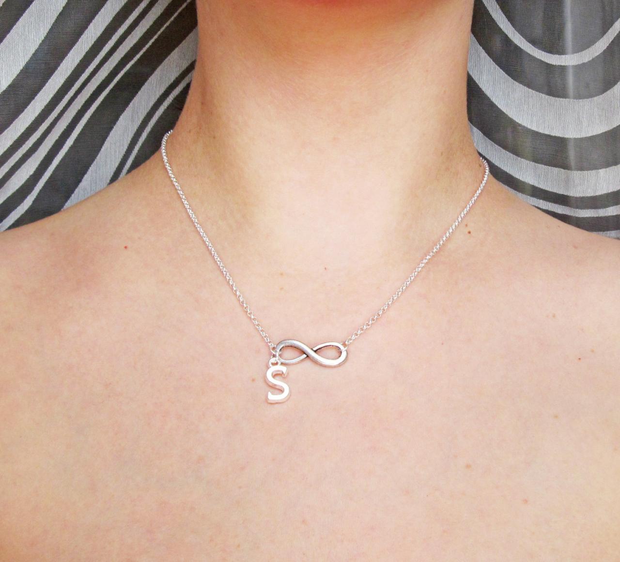 Infinity Necklace, Initial Jewelry, Personalized Initial Necklace, Wedding Necklace, Graduation Necklace, Mother's Day Gift, Silver