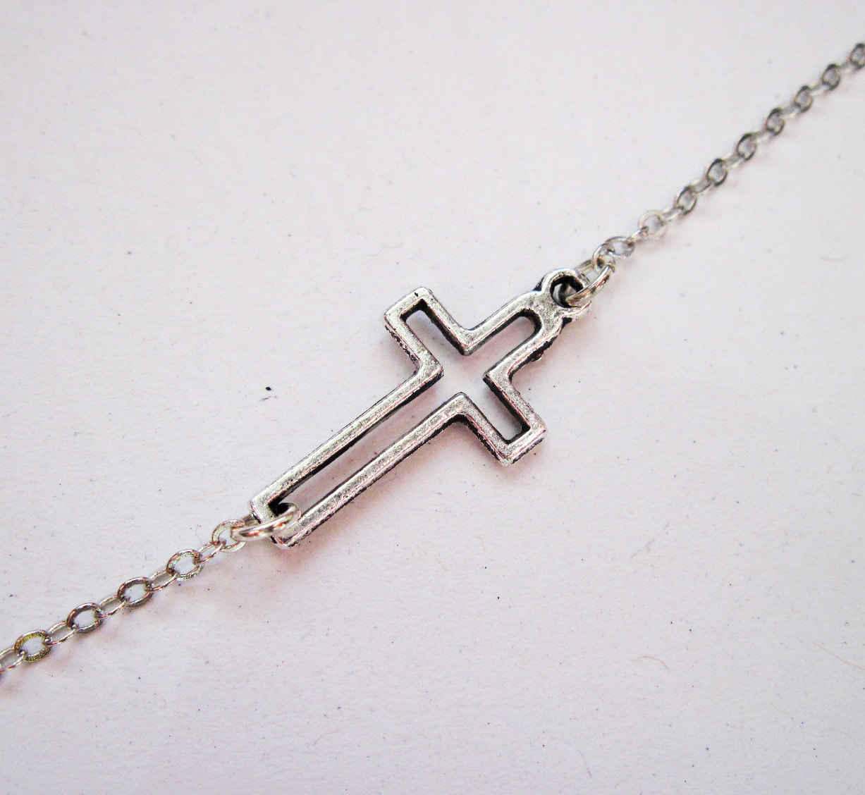 Sideways Cross Necklace, Silver Cross Necklace, Off Side Sideways Cross Charm, Off Centered Silver Sideways Cross Necklace, Kelly Ripa